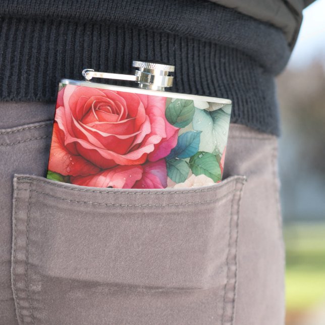 Whimsical Rose Pattern Hip Flask (In Situ)