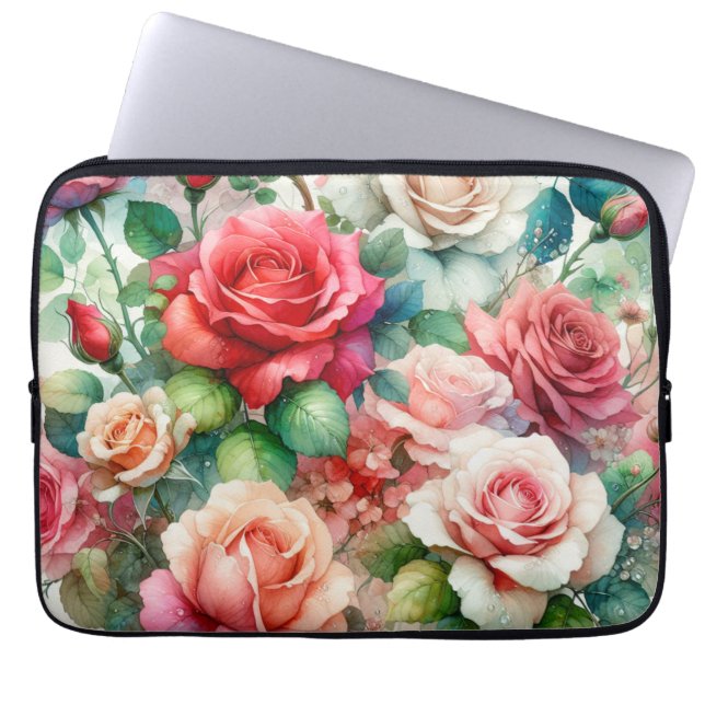 Whimsical Rose Pattern Laptop Sleeve (Front)