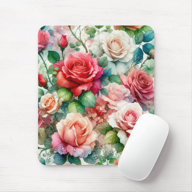 Whimsical Rose Pattern Mouse Pad (With Mouse)
