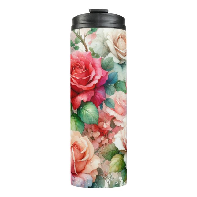 Whimsical Rose Pattern Thermal Tumbler (Front)