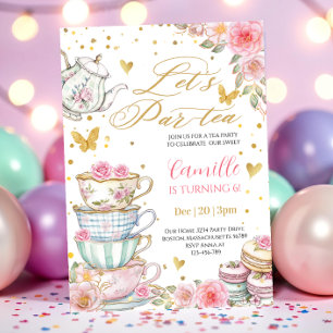 Whimsical rose Pink Floral Tea Party Birthday Invitation