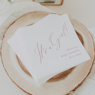 Whimsical Rose Script It's A Girl Baby Shower Napkin
