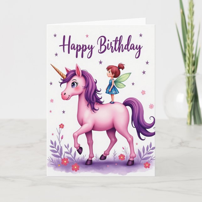 Whimsical Rose Steed Birthday Card (Front)