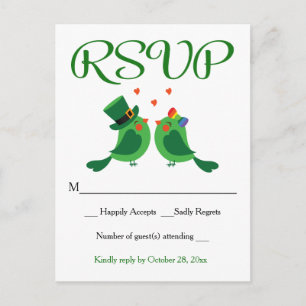 Whimsical RSVP Lovebird Green Wedding Party Card