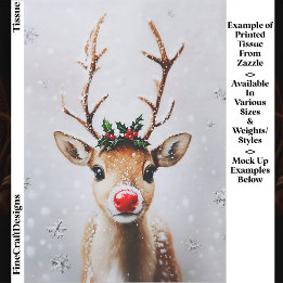 Whimsical Rudolph Reindeer Red Nose EJ1 Decoupage Tissue Paper