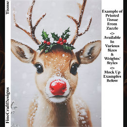 Whimsical Rudolph Reindeer Red Nose EJ2 Decoupage Tissue Paper