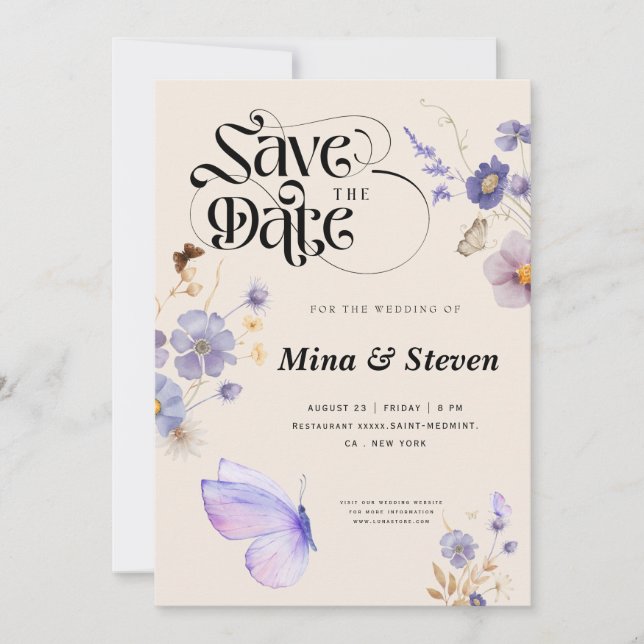 Whimsical Rustic butterflies wedding Save The Date (Front)
