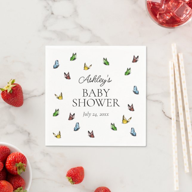 Whimsical Rustic Butterfly Neutral Baby Shower    Napkin (Insitu)