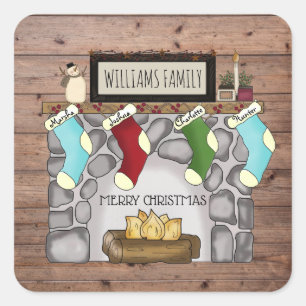 Whimsical Rustic Country Home & Hearth Name Square Sticker