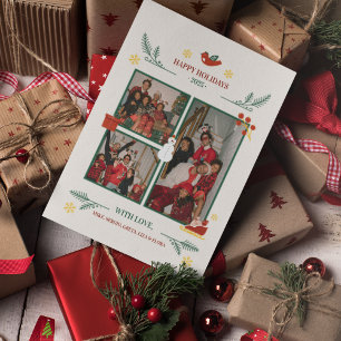 Whimsical Rustic Family Christmas Photo Postcard