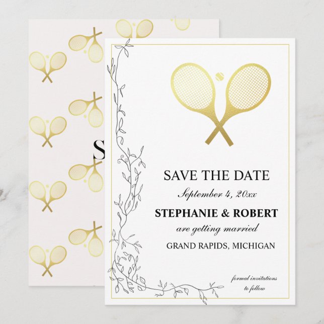 Whimsical Rustic Golden Tennis Themed   Save The Date (Front/Back)