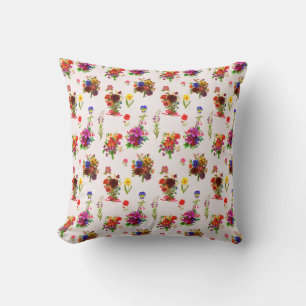 Whimsical Rustic Summer Wildflowers Foliage Cushion