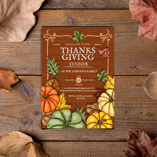 Whimsical Rustic Thanksgiving Dinner Pumpkin Fall Invitation