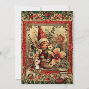 Whimsical Rustic Vintage Elf Christmas Card