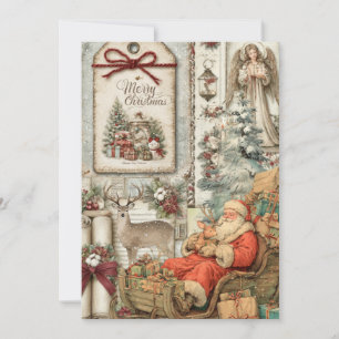 Whimsical Rustic Vintage Santa  Christmas Card