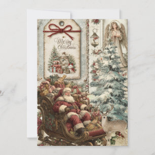 Whimsical Rustic Vintage Santa Christmas Card