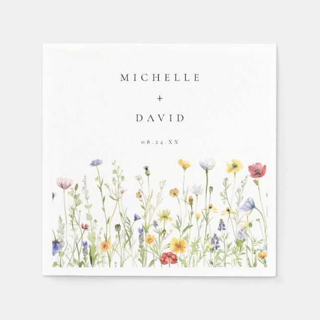 Whimsical Rustic Wildflower Wedding Napkin (Front)