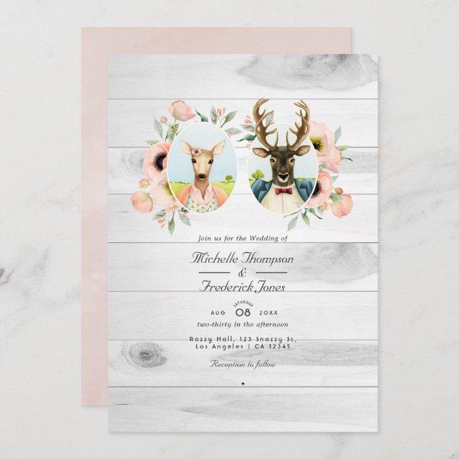 Whimsical Rustic Woodland Forest Deer Wedding Invitation (Front/Back)