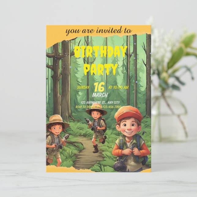 Whimsical Safari Adventure Birthday Invitation  (Standing Front)