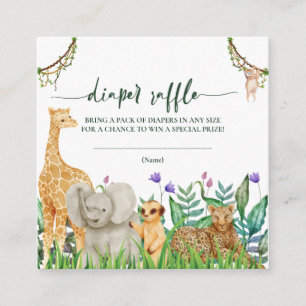 whimsical Safari Animal Baby Shower Diaper Raffle Enclosure Card