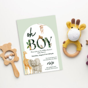 whimsical Safari Animal Jungle Green Baby Shower Invitation