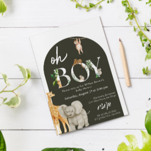 whimsical Safari Animal Jungle Green Baby Shower Invitation