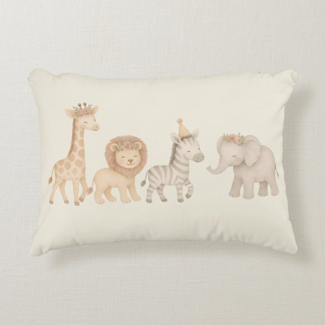 Whimsical Safari Animal Nursery Accent Pillow  (Front)