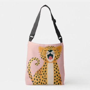 Whimsical Safari Animal Yawning Cheetah Cartoon Crossbody Bag
