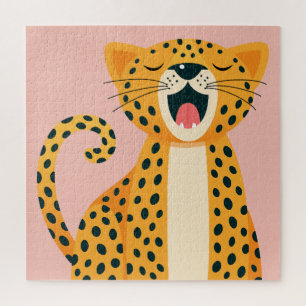 Whimsical Safari Animal Yawning Cheetah Cartoon Jigsaw Puzzle
