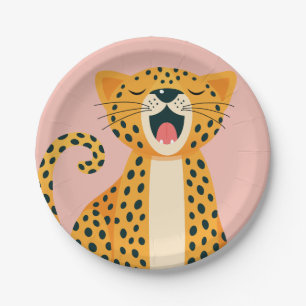 Whimsical Safari Animal Yawning Cheetah Cartoon Paper Plate