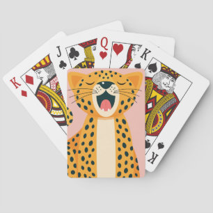 Whimsical Safari Animal Yawning Cheetah Cartoon Playing Cards