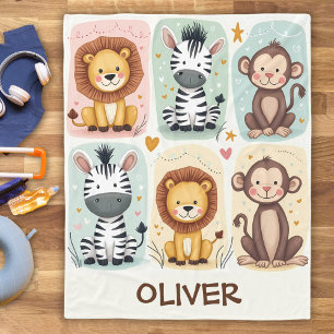 Whimsical Safari Animals Fleece Blanket