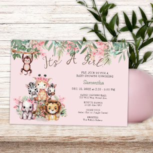 Whimsical Safari Jungle It's A Girl Baby Shower Invitation