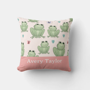 Whimsical Sage Frog Gender Neutral Nursery Name Cushion
