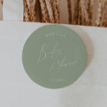 Whimsical Sage Green Baby Shower 6 Cm Round Badge<br><div class="desc">Introducing our whimsical sage green baby shower button, perfect for your simple modern boho celebration any season of the year! This button has a boho-chic, gender-neutral vibe with elegant calligraphy and a delicate minimalist design, making it ideal for both girls and boys. Plus, it's editable, so you can add your...</div>