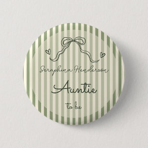 Whimsical Sage Green Baby Shower Auntie To Be 6 Cm Round Badge