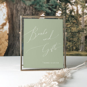 Whimsical Sage Green Baby Shower Books and Gifts Poster