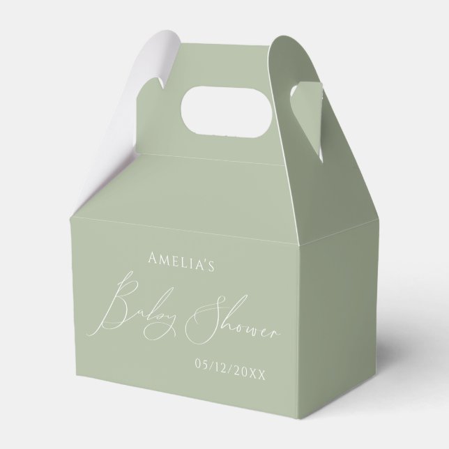 Whimsical Sage Green Baby Shower Favour Box (Front Side)