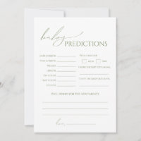 Whimsical Sage Green Baby Shower Predictions Card
