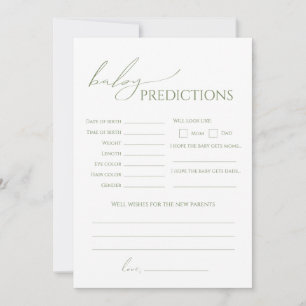 Whimsical Sage Green Baby Shower Predictions Card