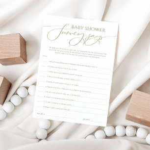 Whimsical Sage Green Baby Shower Survey Says Card