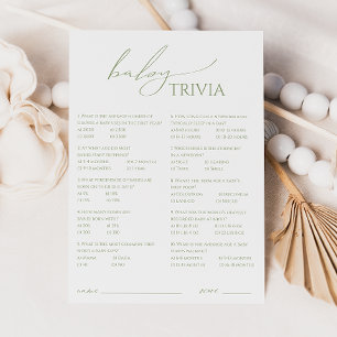 Whimsical Sage Green Baby Shower Trivia Card