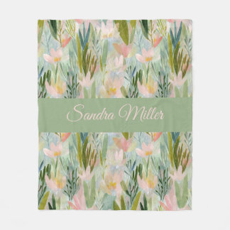 Whimsical Sage Green Floral Personalised Fleece Blanket
