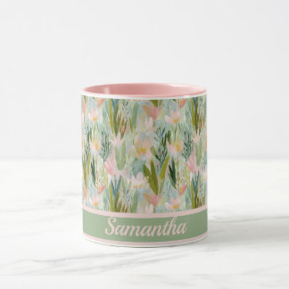 Whimsical Sage Green Floral Personalised  Mug