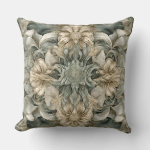 Whimsical Sage Green Floral Print Cushion