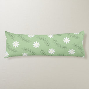 Whimsical Sage Green Floral Retro, Cheerful Body Cushion