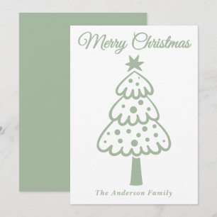 Whimsical Sage Green Hand Drawn Christmas Tree Holiday Card