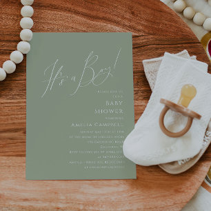 Whimsical Sage Green It's a Boy Baby Shower Invitation