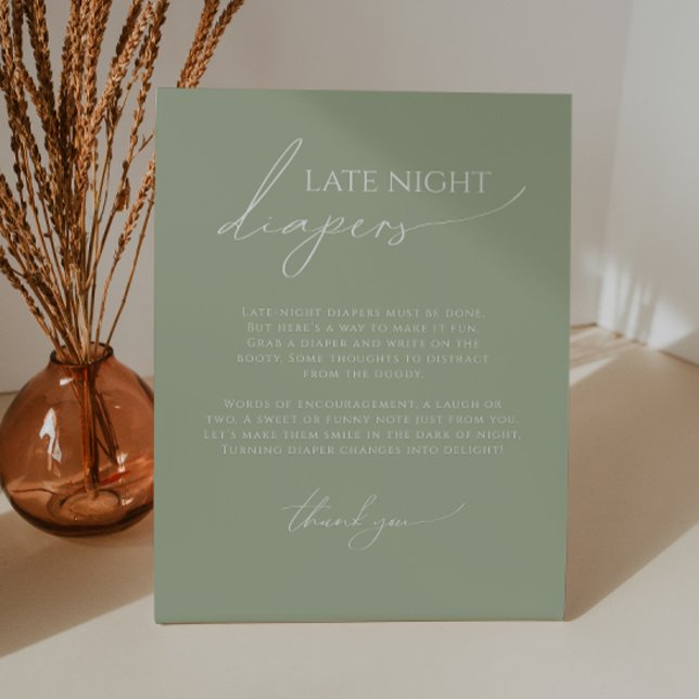 Whimsical Sage Green Late Night Diapers Pedestal Sign (Creator Uploaded)