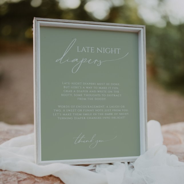 Whimsical Sage Green Late Night Diapers Sign (Creator Uploaded)